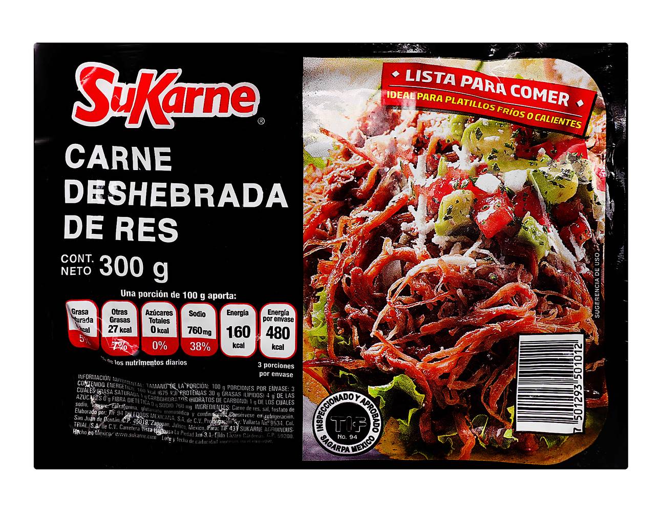 SuKarne · Carne de res deshebrada lista para comer (300 g)