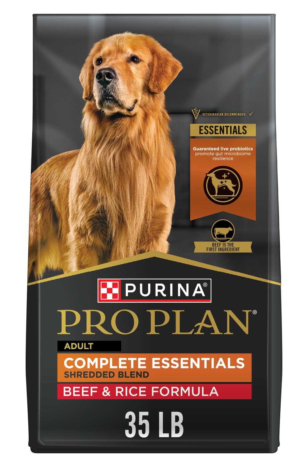 Purina Pro Plan Complete Essentials Shredded Blend Dry Dog Food, Beef & Rice, Adult (35 lbs)
