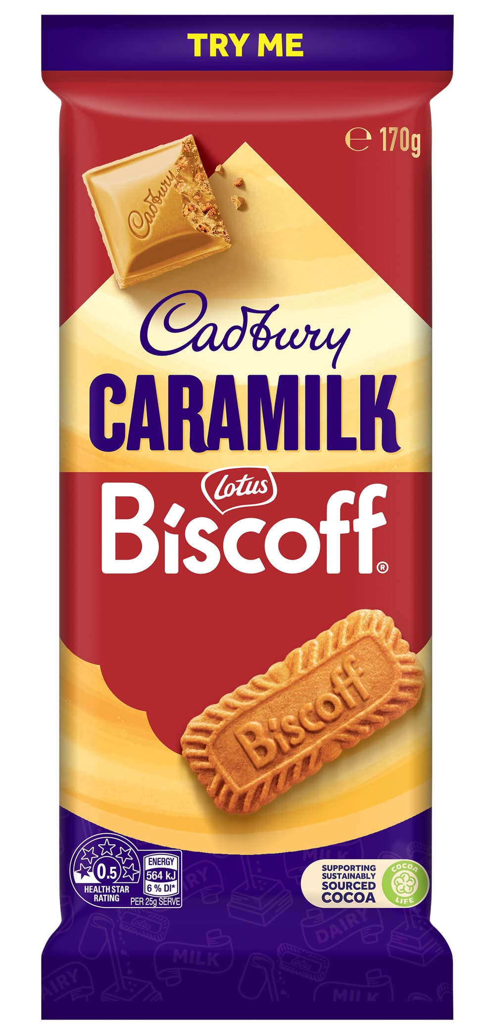 Cadbury Caramilk Chocolate Block, Biscoff (170g)