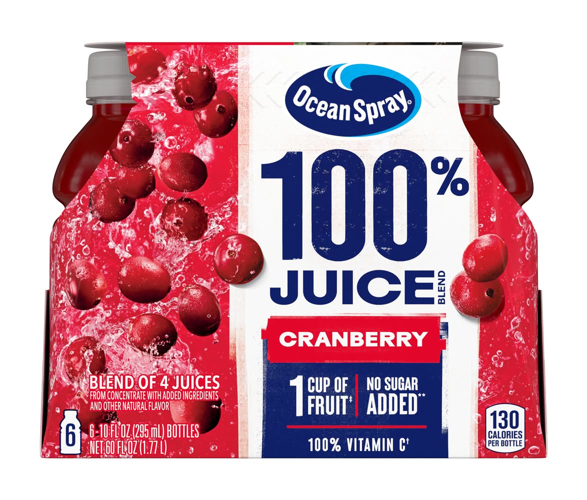Ocean Spray 100% Cranberry Juice Blend, Cranberry (6 x 10 fl oz)