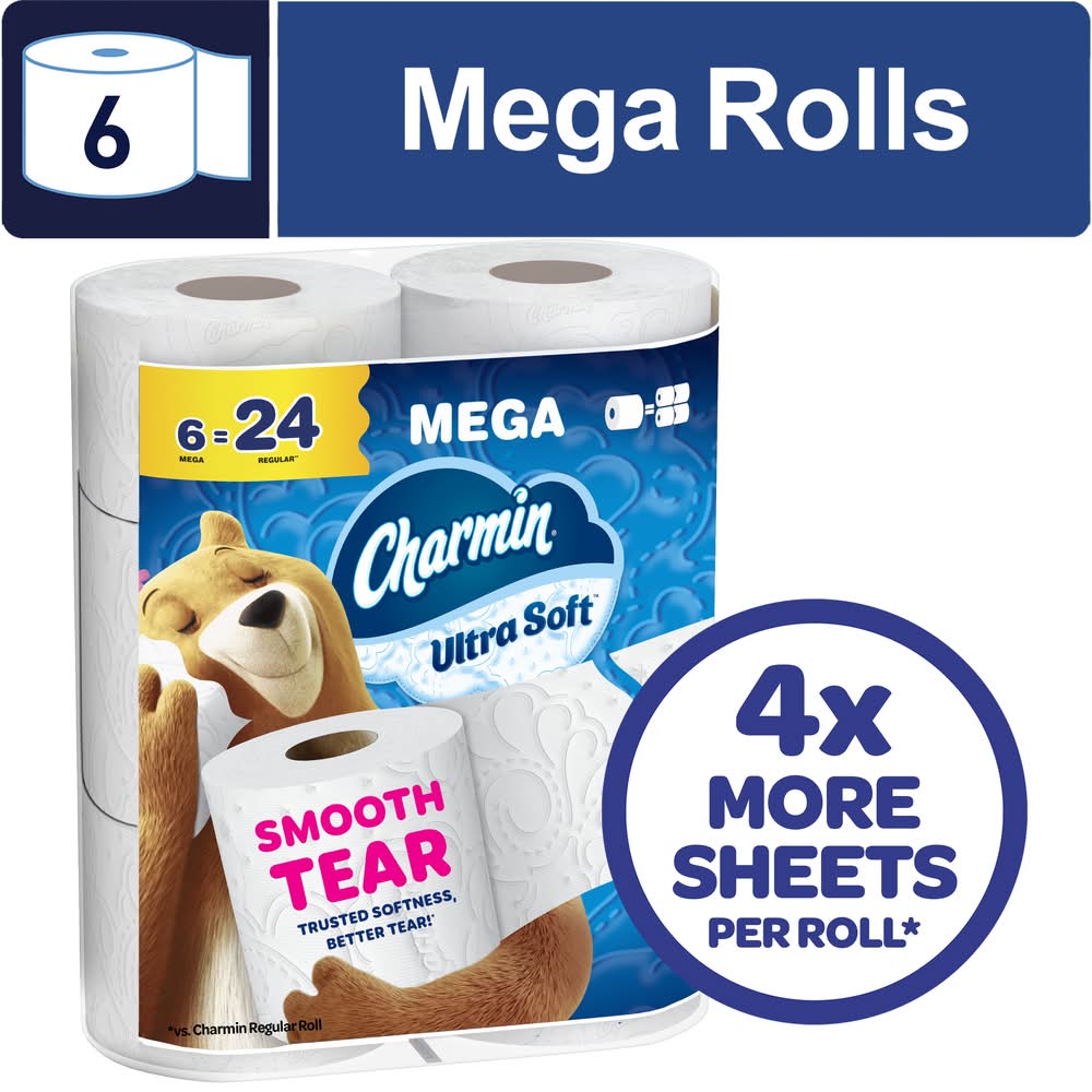 Charmin Ultra Soft 2 Ply Mega Bathroom Tissues Rolls (6 ct)