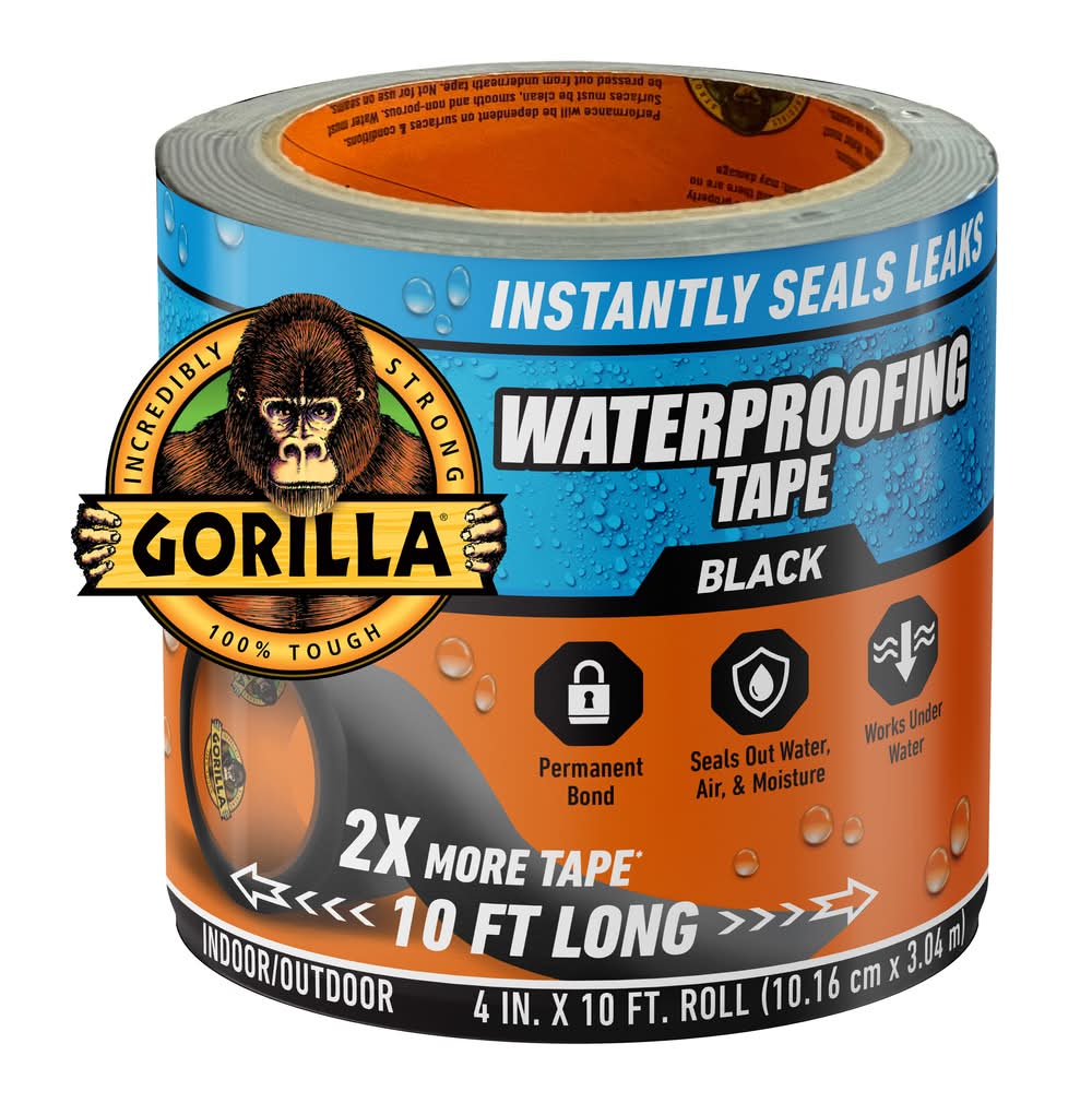 Gorilla Waterproof Patch Seal Black Waterproof Duct Tape 4-in x 10 Feet