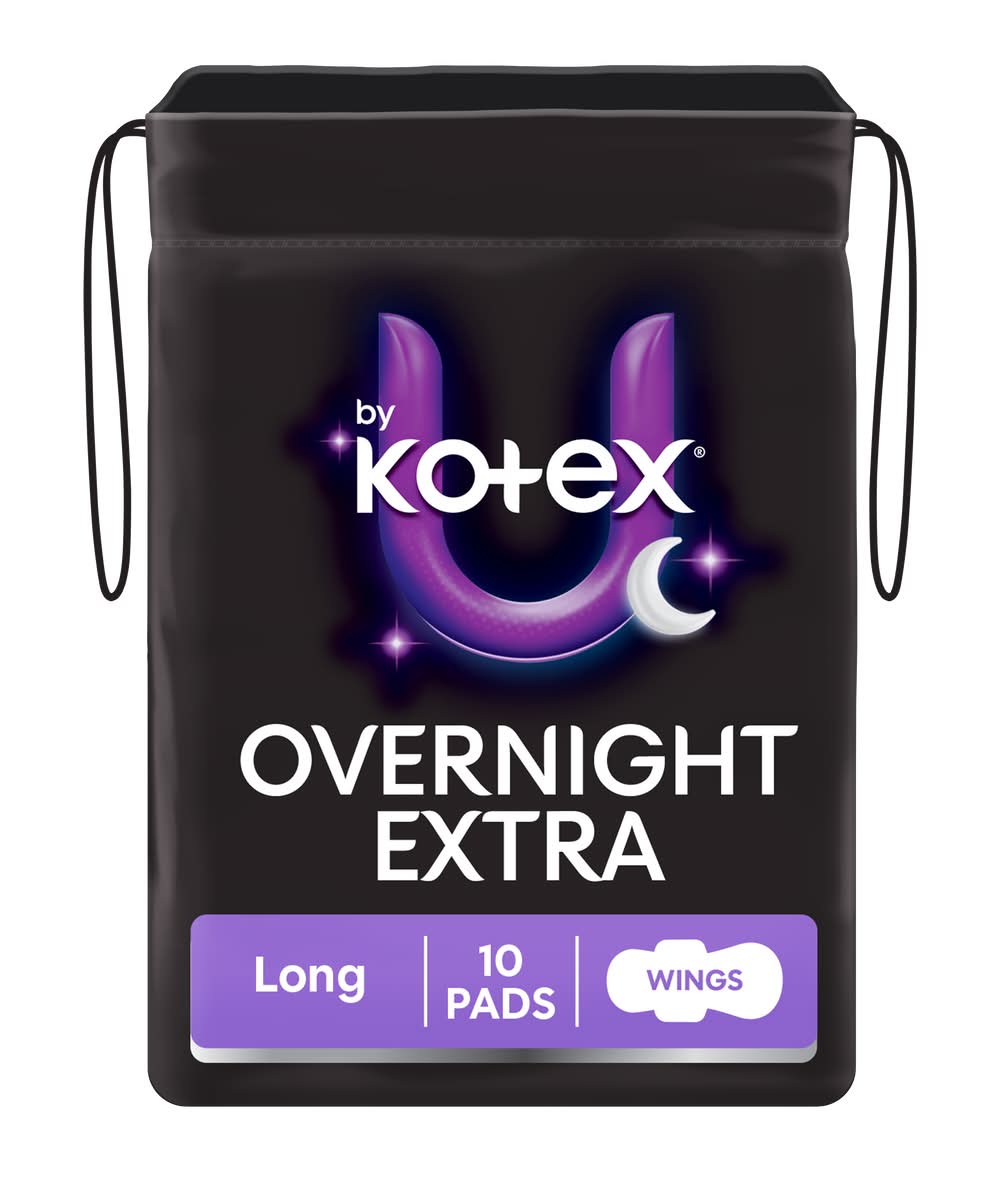 U by Kotex Overnight Extra Regular Pads With Wings, 32 cm (10 pack)
