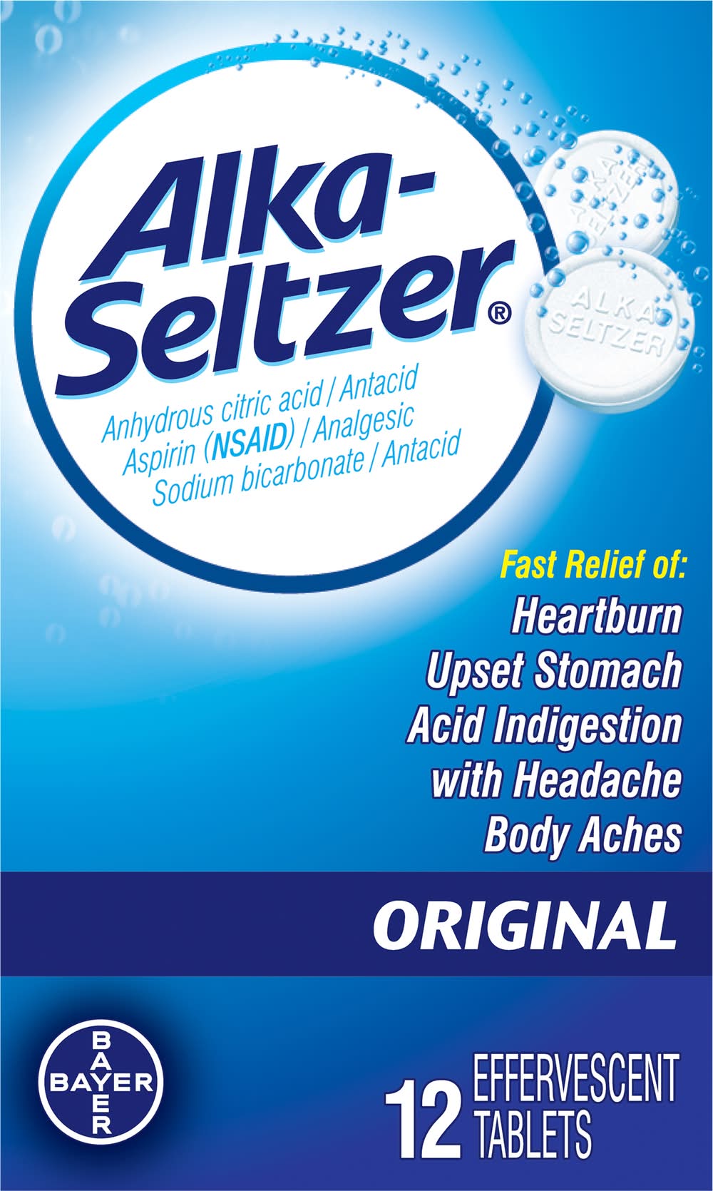 Alka-Seltzer Original Effervescent Tablets With Aspirin (1.9 oz, 12 ct)