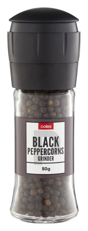 Coles Black Peppercorns, Grinder (50g)