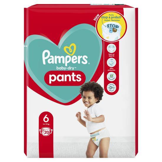Pampers baby-dry pants couches-culottes taille 6, 20 couches, 14kg-19kg