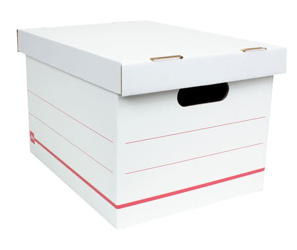 Office Depot® Brand Standard-Duty Corrugated Storage Boxes, Letter/Legal Size, 15" x 12" x 10", 60% Recycled, White/Red, Pack Of 10