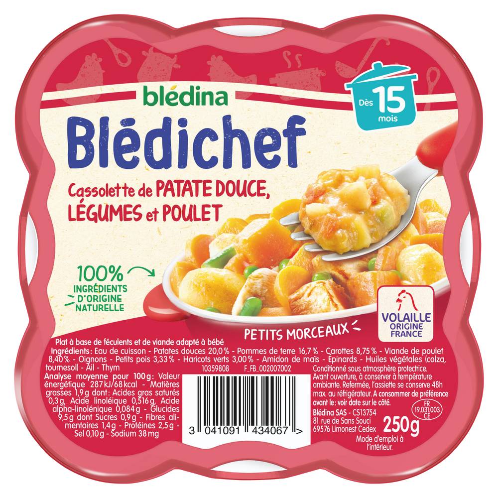 Blédina - Bledichef cassolette de patate douce, légumes et poulet dès 15 mois