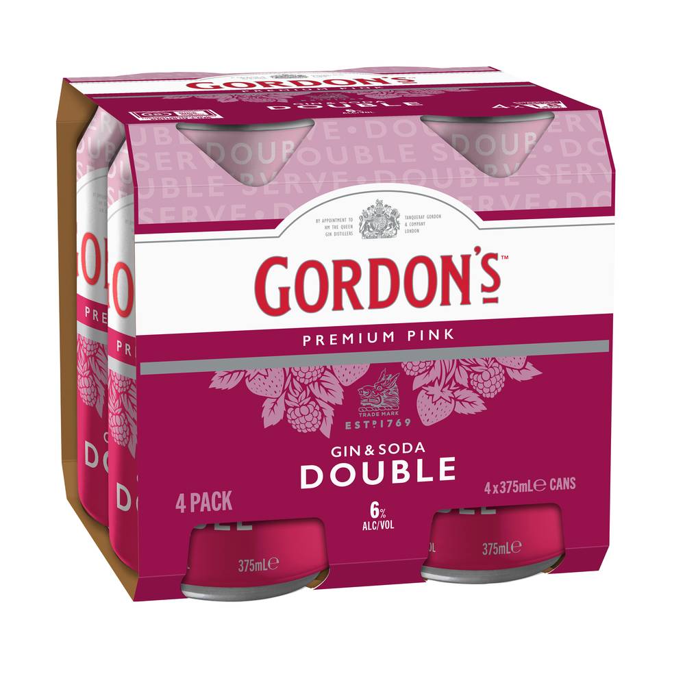 Gordons Pink & Soda Double Serve 6% Can 375mL X 4 pack