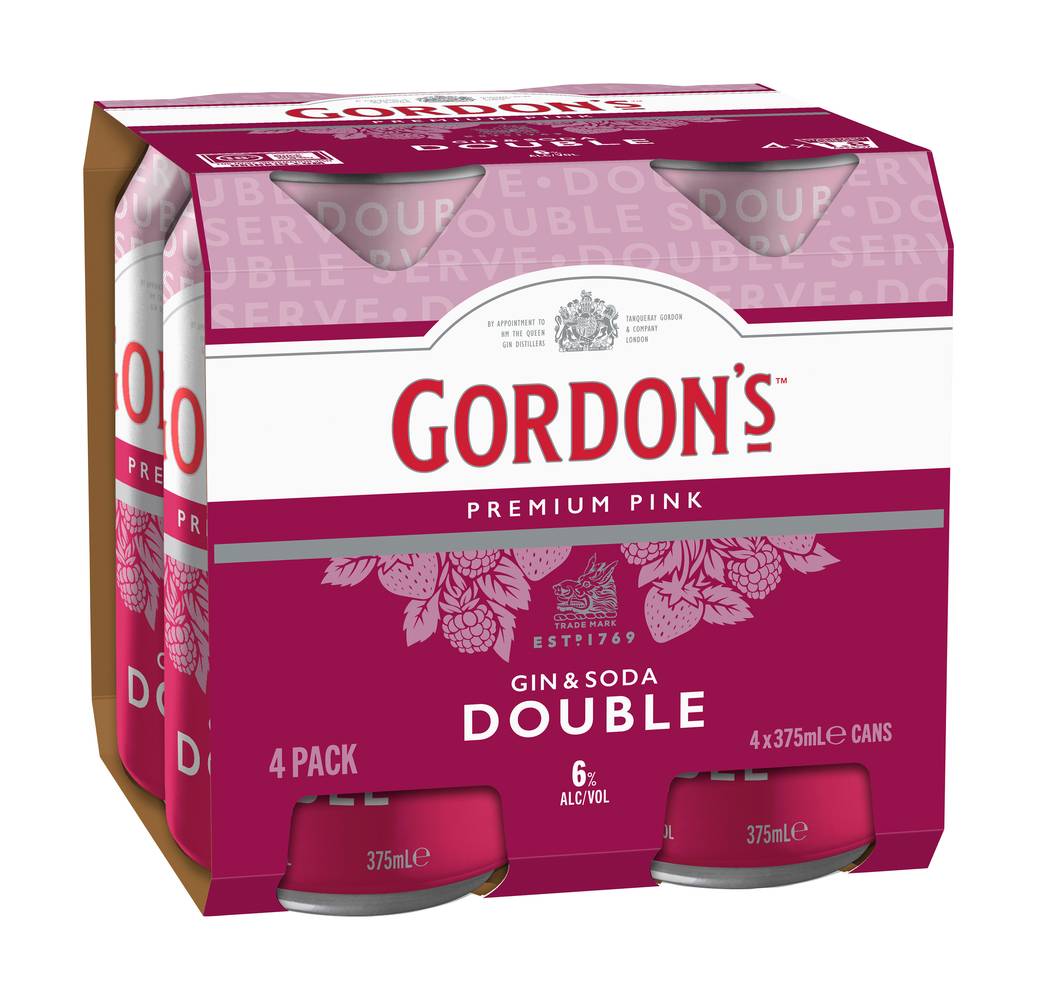 Gordons Pink & Soda Double Serve 6% Can 375mL X 4 pack