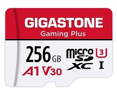 Gigastone 256GB microSDXC Memory Card with Adapter, Class 10, UHS-I, V30 (GS-2IN1-A1V30GAME-256GB-R)