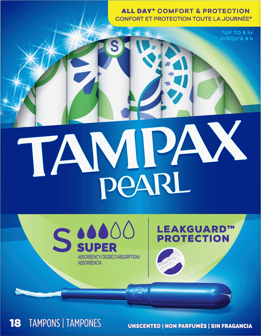 Tampax Pearl Super Absorbency Leakguard Protection Unscented Tampons (18 ct)