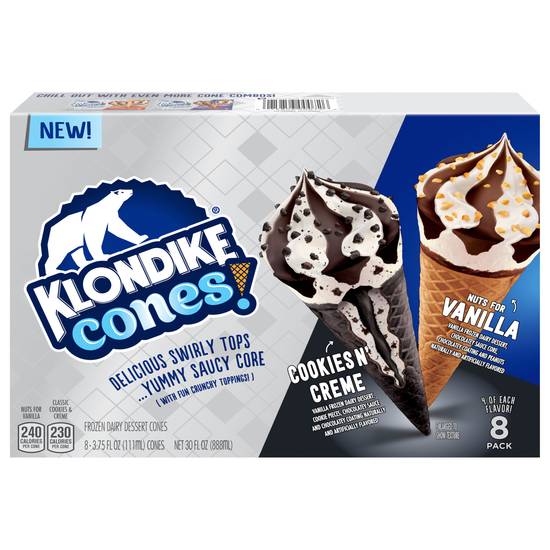 Klondike Cookies 'N Cream Nuts For Vanilla Frozen Dairy Dessert Cones (8 ct)