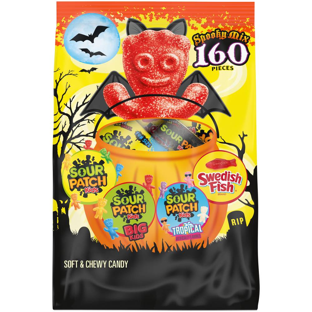 Sour Patch Kids Tropical Tricksters & Big Kids & Swedish Fish Halloween Candy, Mixed-Fruit (49.12 oz, 160 ct)