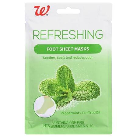 Walgreens Refreshing Foot Sheet Masks Peppermint and Tea Tree Oil, Shoe Sizes 5-10 - 1.0 pr