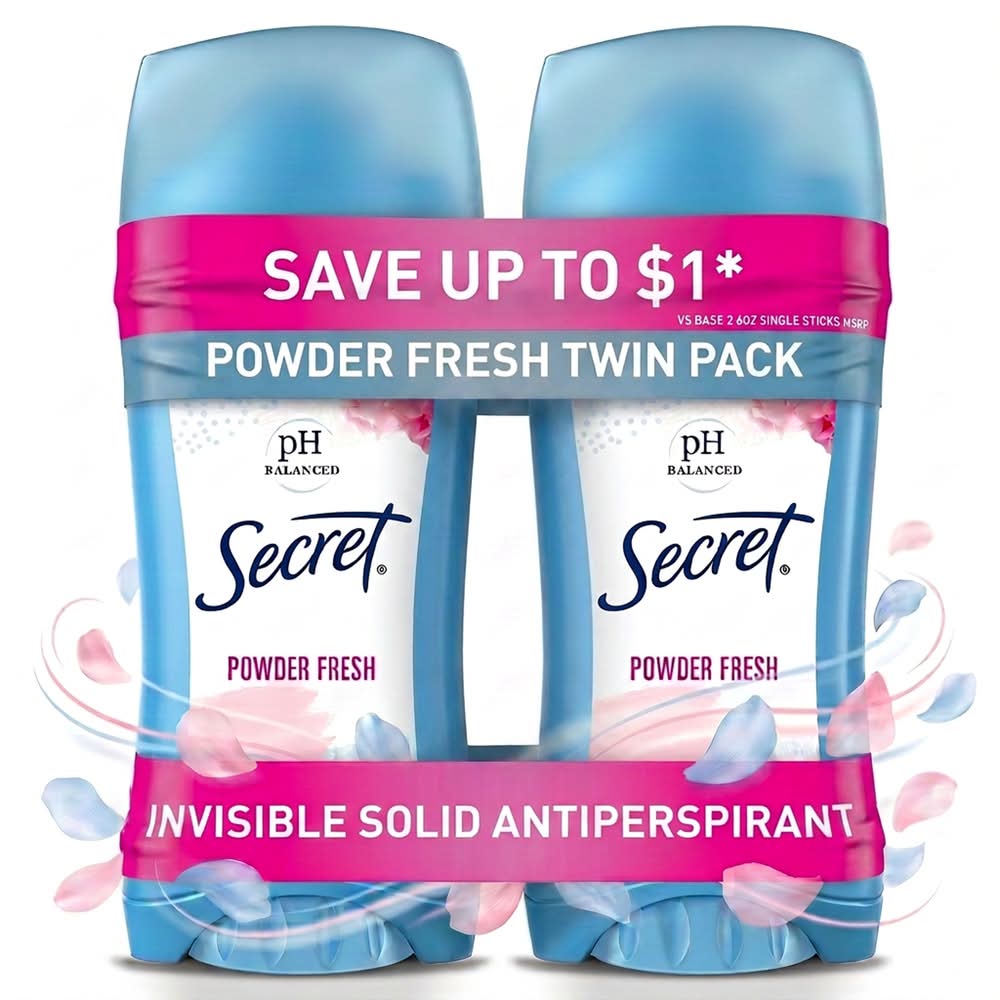 Secret Twin pack Powder Fresh Invisible Solid Antiperspirant (5.2 oz)