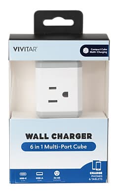 Vivitar 6 in 1 Multi-Port Cube Wall Charger, White (STP7100-WHT)