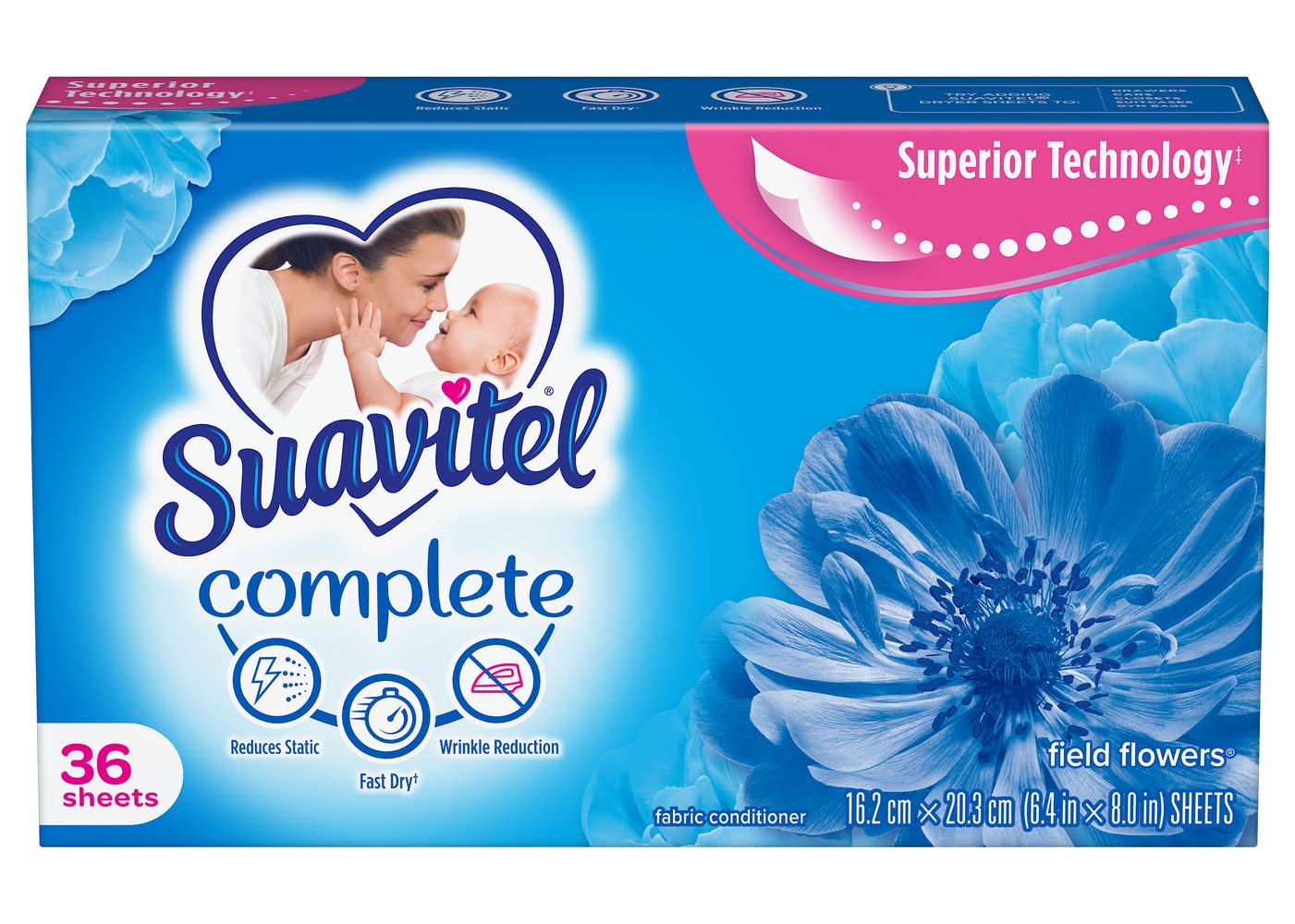 Suavitel Complete Fabric Softener Dryer Sheets, 16.2 cm*20.3 cm (36 ct)