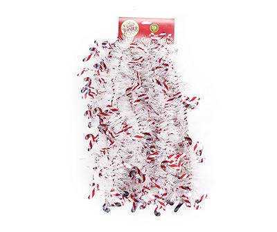 Candy Cane & Tinsel Garland, White