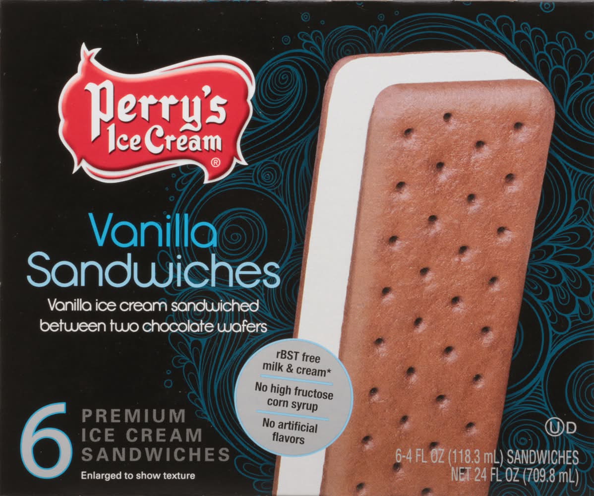 Perry's Ice Cream Premium Vanilla Ice Cream Sandwiches (24 fl oz, 6 ct)