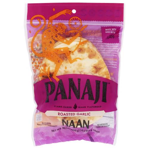 Panaji Roasted Garlic Flame-Baked Naan Flatbread 4 Pack