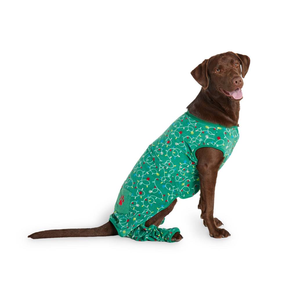 Merry & Bright Lights Dog Pajamas, X Large, Green