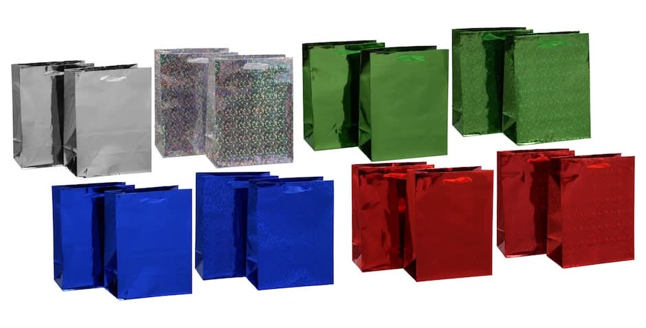 Voilà Colorful Medium-Sized Foil and Holographic Gift Bags, 2-ct. Packs