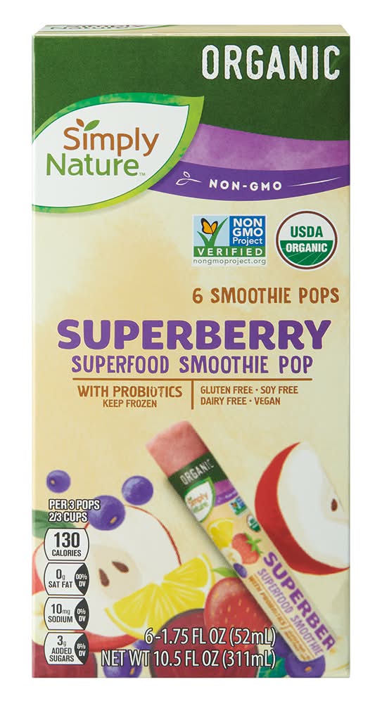 Simply Nature Superfood Smoothie Pops, Superberry (6 x 1.75 fl oz)
