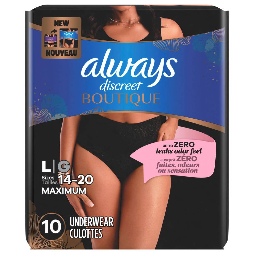 Always Discreet Boutique L/G Maximum Low Rise Underwear, L (10 ct)