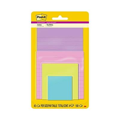 Post-It Super Sticky Notes, Assorted Sizes, Miami Collection, 4 Pads/Pack
