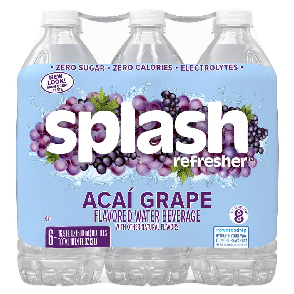 Splash Blast Refresher Water Beverage, Acai Grape (6 x 16.9 fl oz)