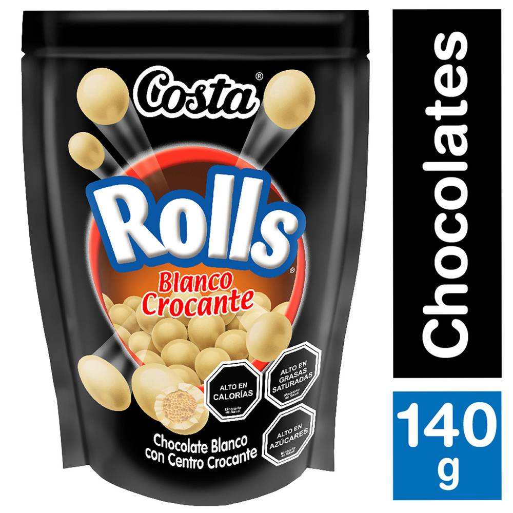 Costa chocolate rolls blanco crocante (bolsa 140 g)