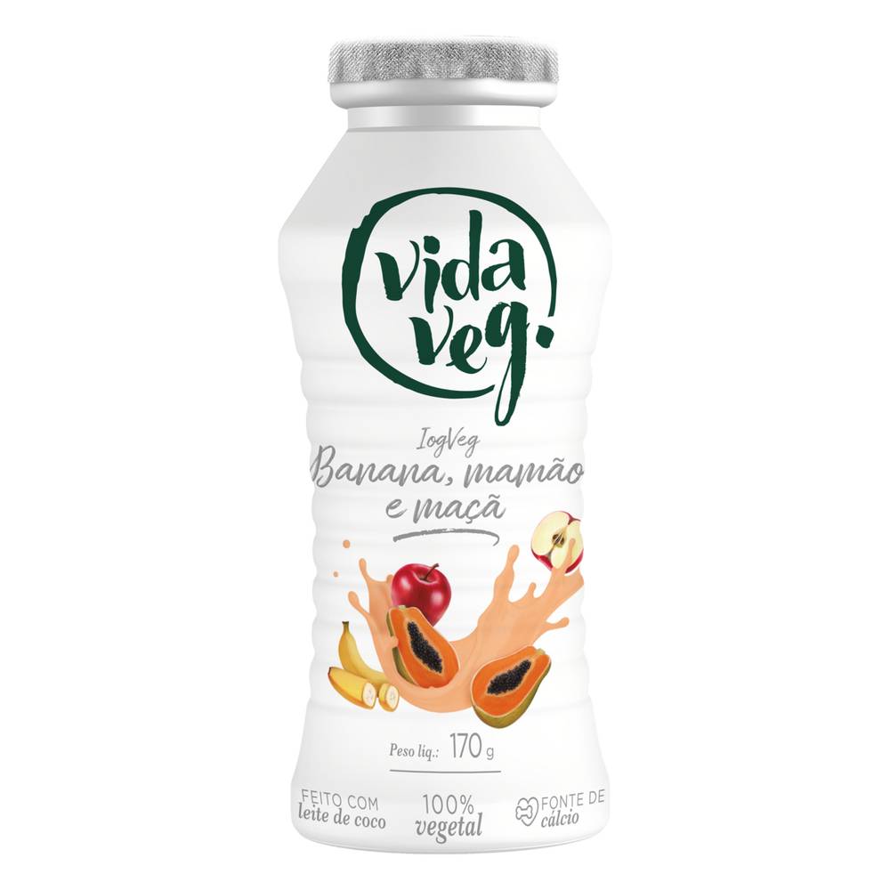 Vida veg iogurte feito com leite de coco iogveg com preparado de banana, mamão e maçã (170 g)