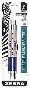 Zebra F-301 Retractable Ballpoint Pen, Fine Point, 0.7mm, Blue Ink, 2 Pack (27122)