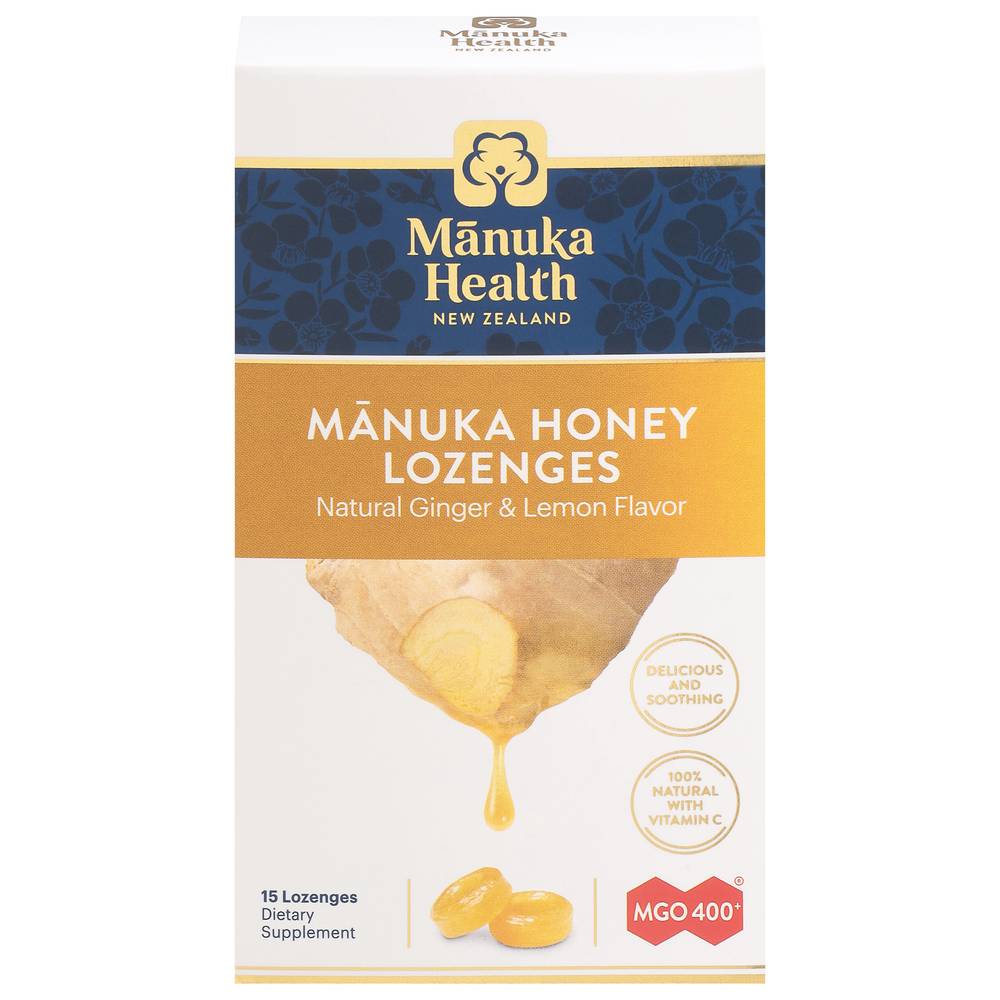 Manuka Health Mgo 400+ Natural Ginger & Lemon Flavor Manuka Honey Lozenges (1.6 oz)