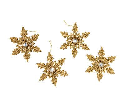 Gold Glitter & Gem Snowflake Ornaments, 4-Pack