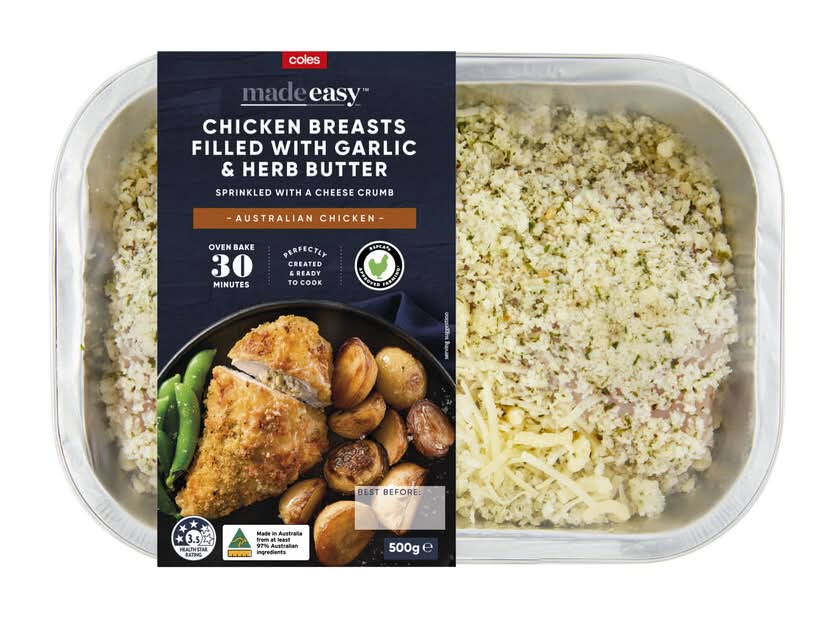 Coles Chicken Breasts, Garlic & Herb Butter (500g)