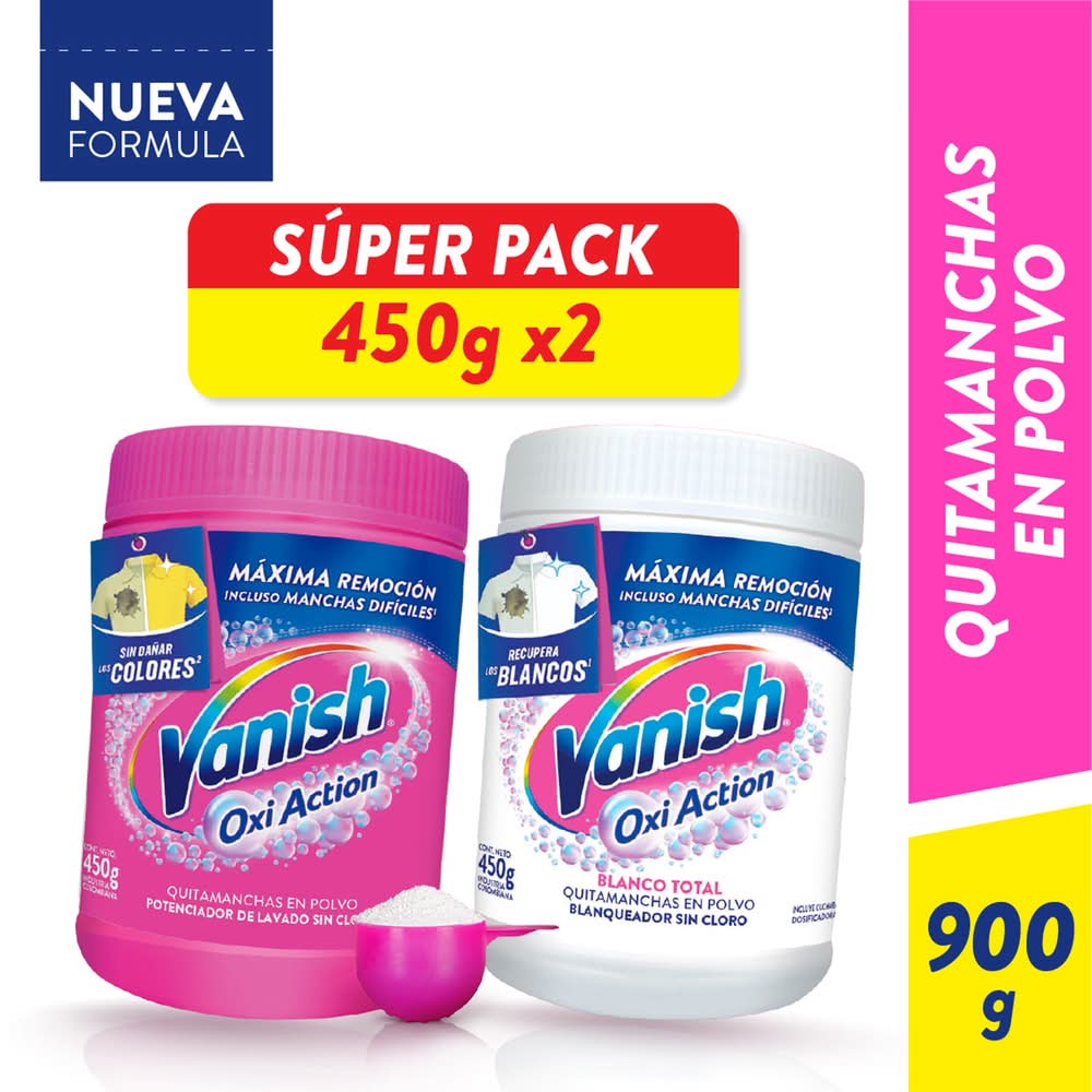 Vanish · Oxi action quitamanchas en polvo sin cloro para ropa (2 x 450 g)