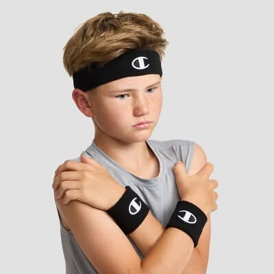 Champion Varsity Headband & Wristbands, Black (3 ct)