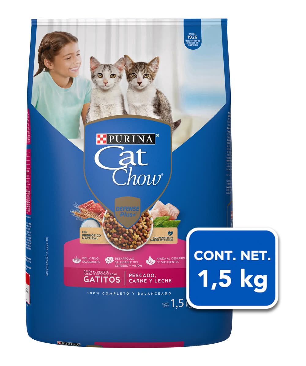 Cat Chow · Alimento seco de pescado, carne y leche para gatos, Gatitos (1,5 kg)