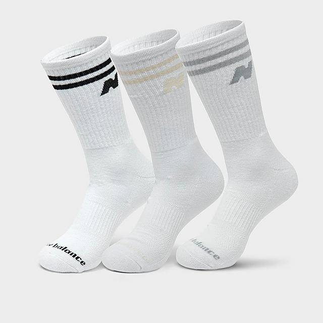 New Balance Varsity Stripe Crew Socks, Medium-Large, White (3 pack)