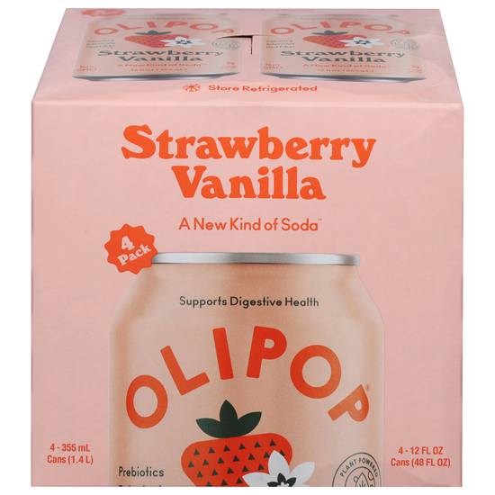 Olipop Strawberry Vanilla Soda (4 pack, 0.35 L)