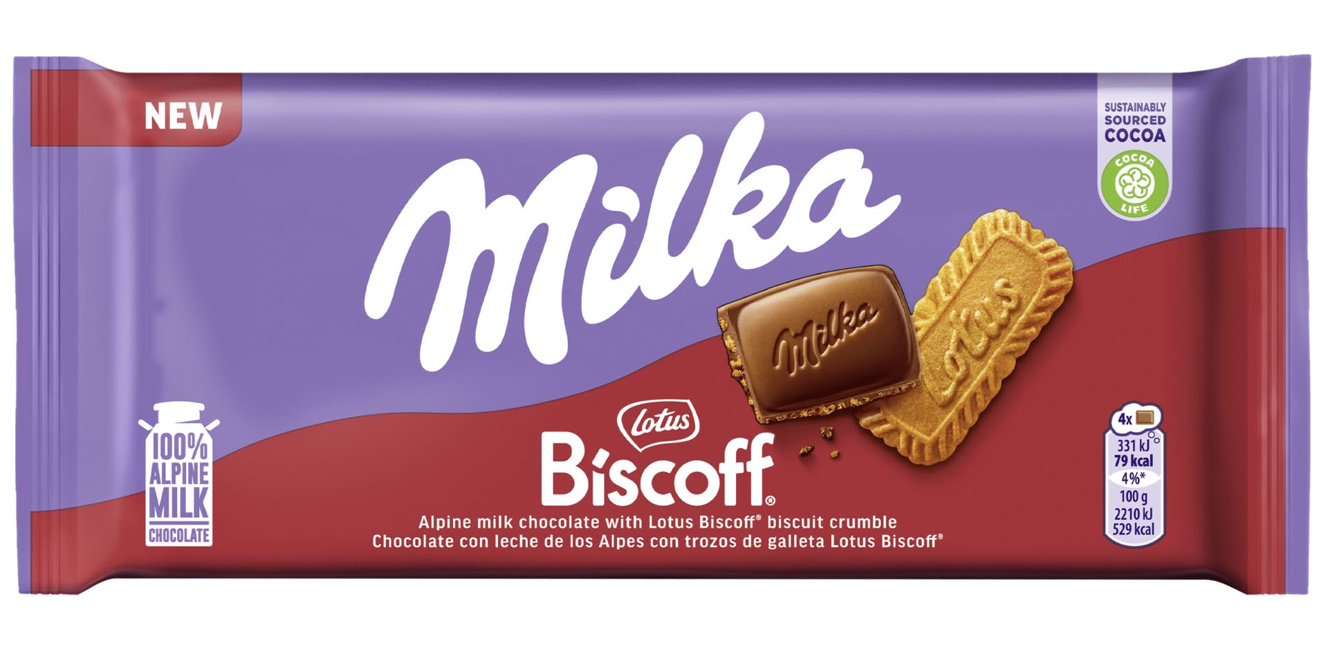 Tablete de Chocolate de Leite com Bolacha Lotus Biscoff Milka (emb. 90 gr)