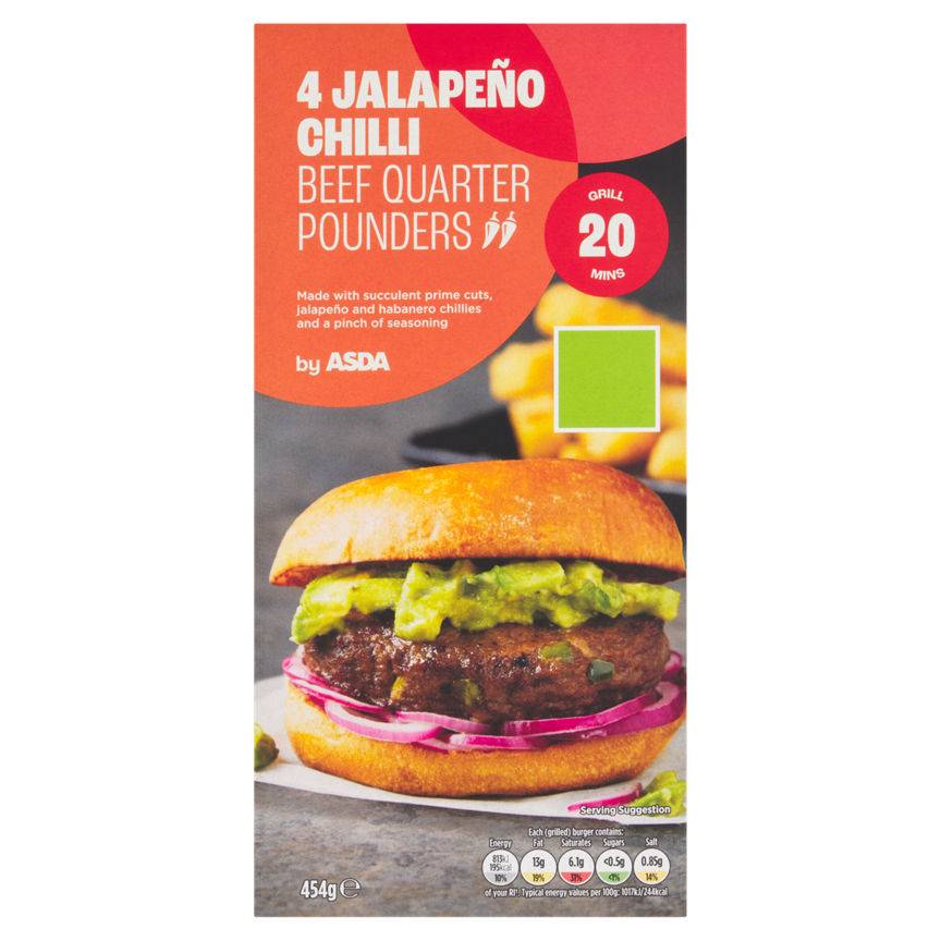 ASDA Jalapeno Chilli Beef Quarter Pounders (4 pack)