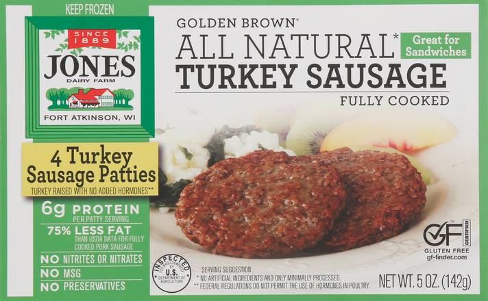 Jones Dairy Farm Golden Brown All Natural Turkey Sausage Patties (4 ct)
