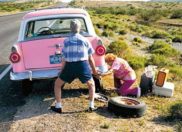 Avanti Card Anniversary Old Couple Changing Tire
