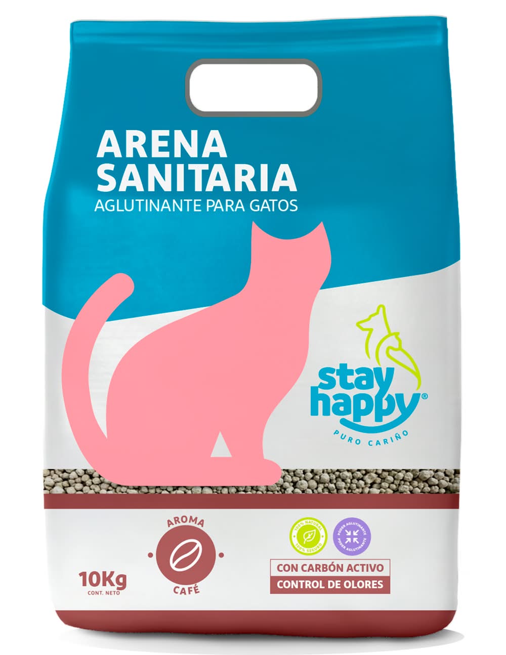 Stay Happy · Arena sanitaria aglutinante para gatos - Café (10 kg)