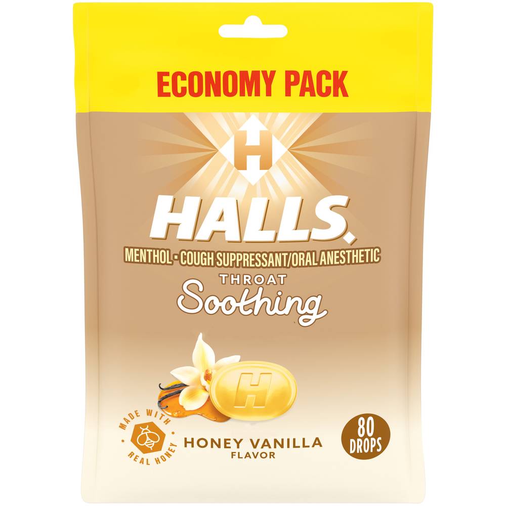 Halls Throat Soothing Honey Vanilla Flavor Cough Drops Economy (10.2 oz)