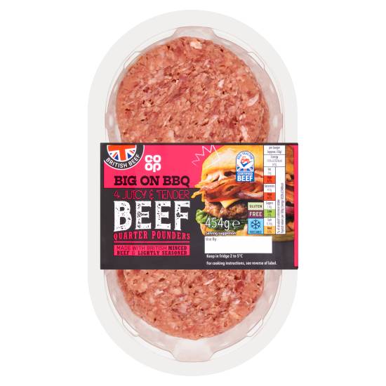 Co-Op British 4 Beef Quarter Pounder Burgers 454g