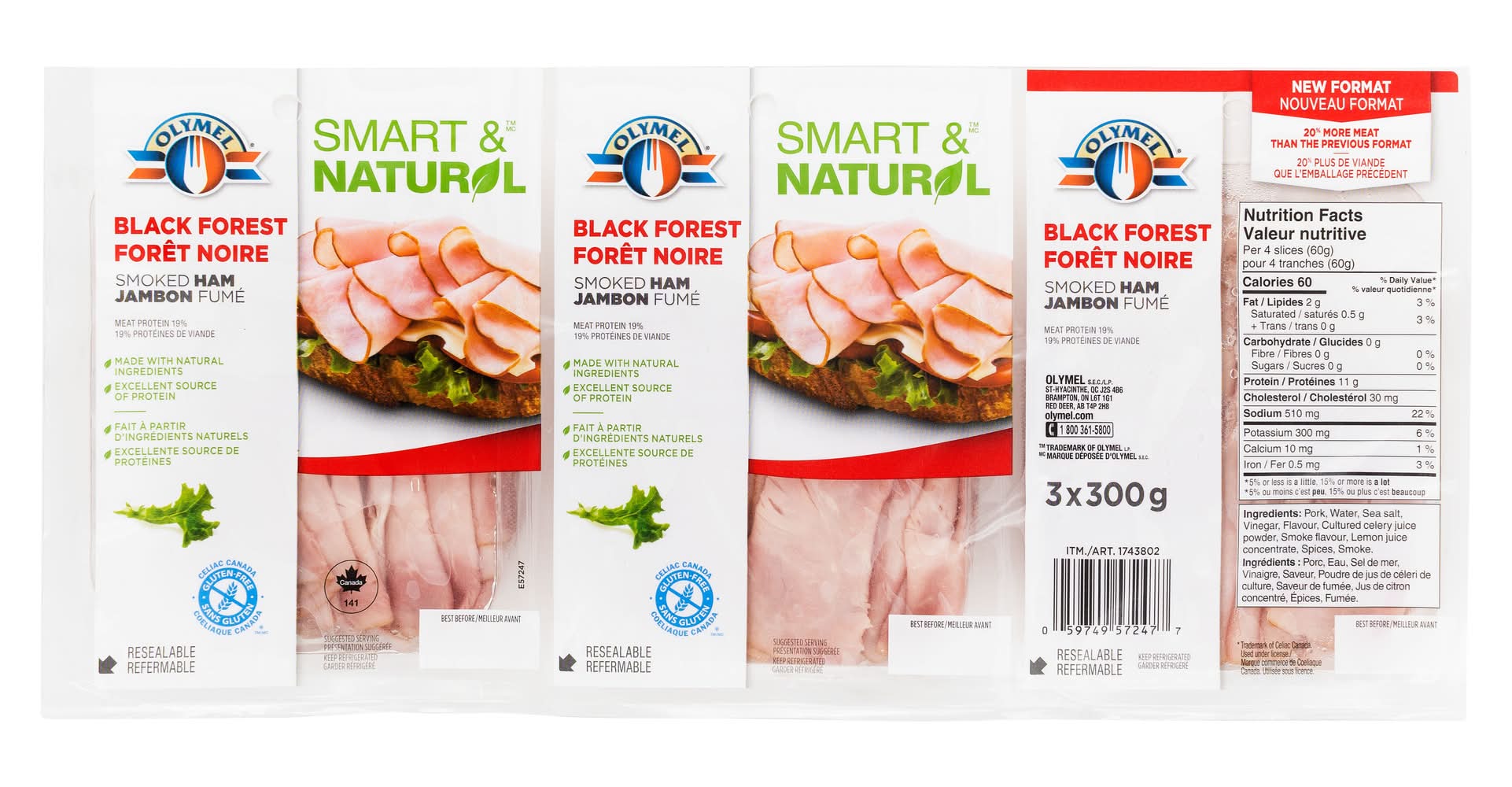 Olymel - Jambon Forêt Noire 3 X 300 G / Olymel Black Forest Ham 3 X 300 G
